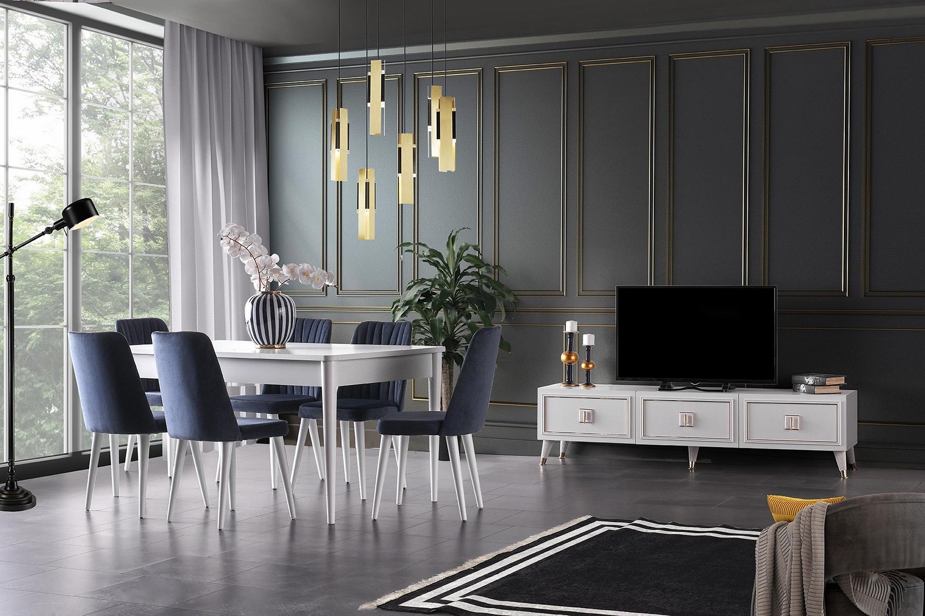 Essgruppe Esszimmer Essecke Esstisch Stühle Holz 7tlg RTV Tisch Weiß