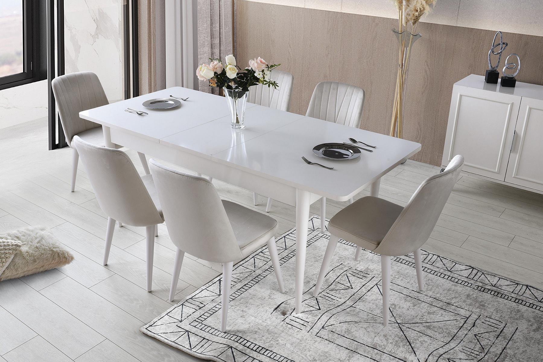 Essgruppe Garnitur Esszimmer Esstisch Stühle Holz 7tlg Weiß Modern