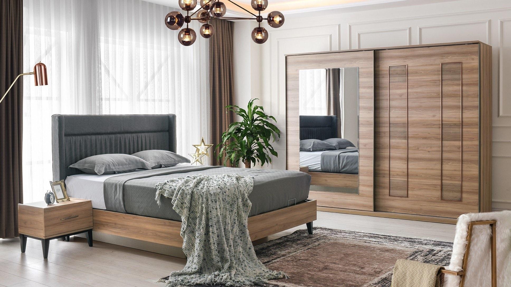 Komplette Schlafzimmer Doppelbett Nachttische Braun Bett 4tlg Schrank