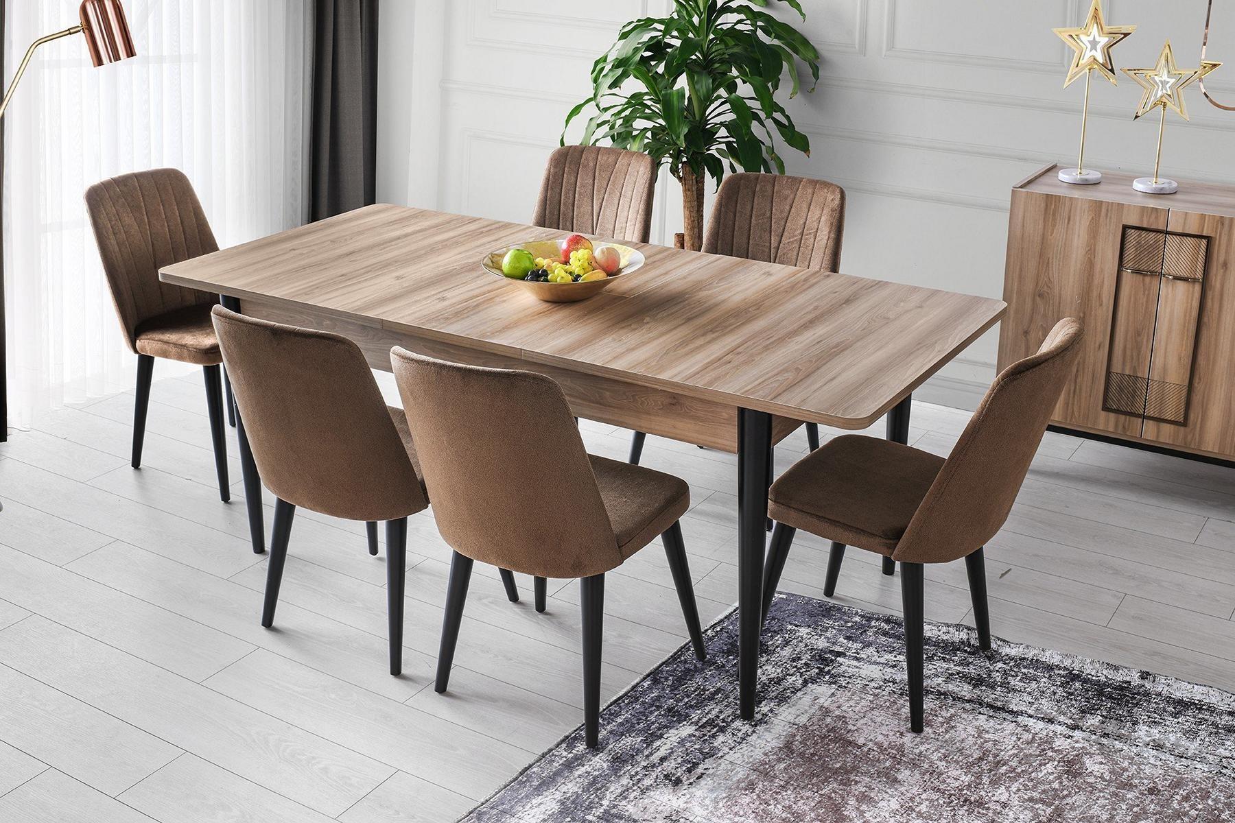 Essgruppe Garnitur Esszimmer Esstisch Stühle Holz 7tlg Braun Tisch Set