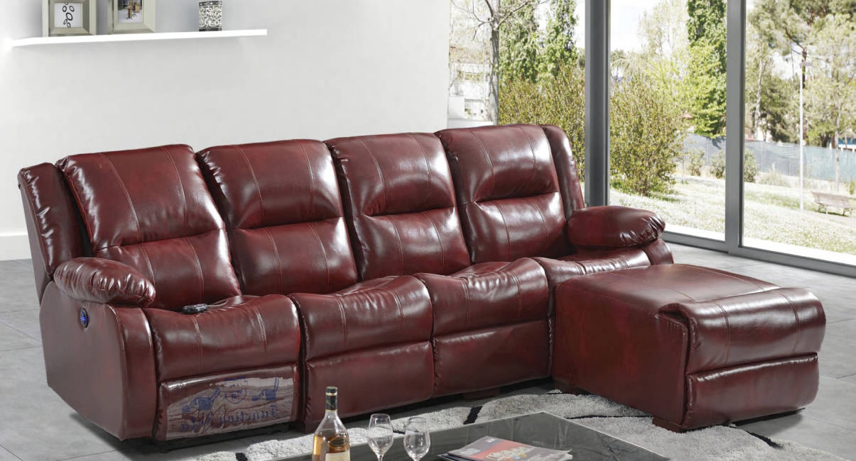 Sofa 4 Sitzer Polster Kunstleder Wohnlandschaft Sofas Pouffe Luxus Möbel Neu