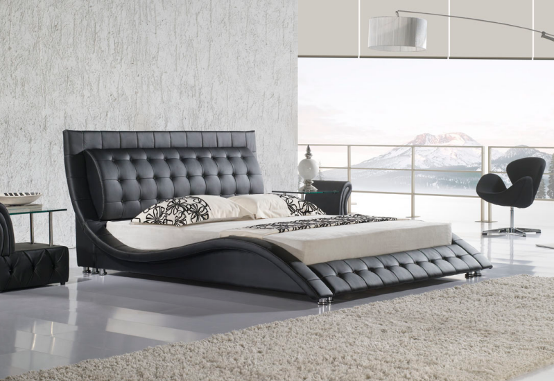 Bett Doppelbett Schwarz Polsterbett Schlafzimmer Modern 180x200