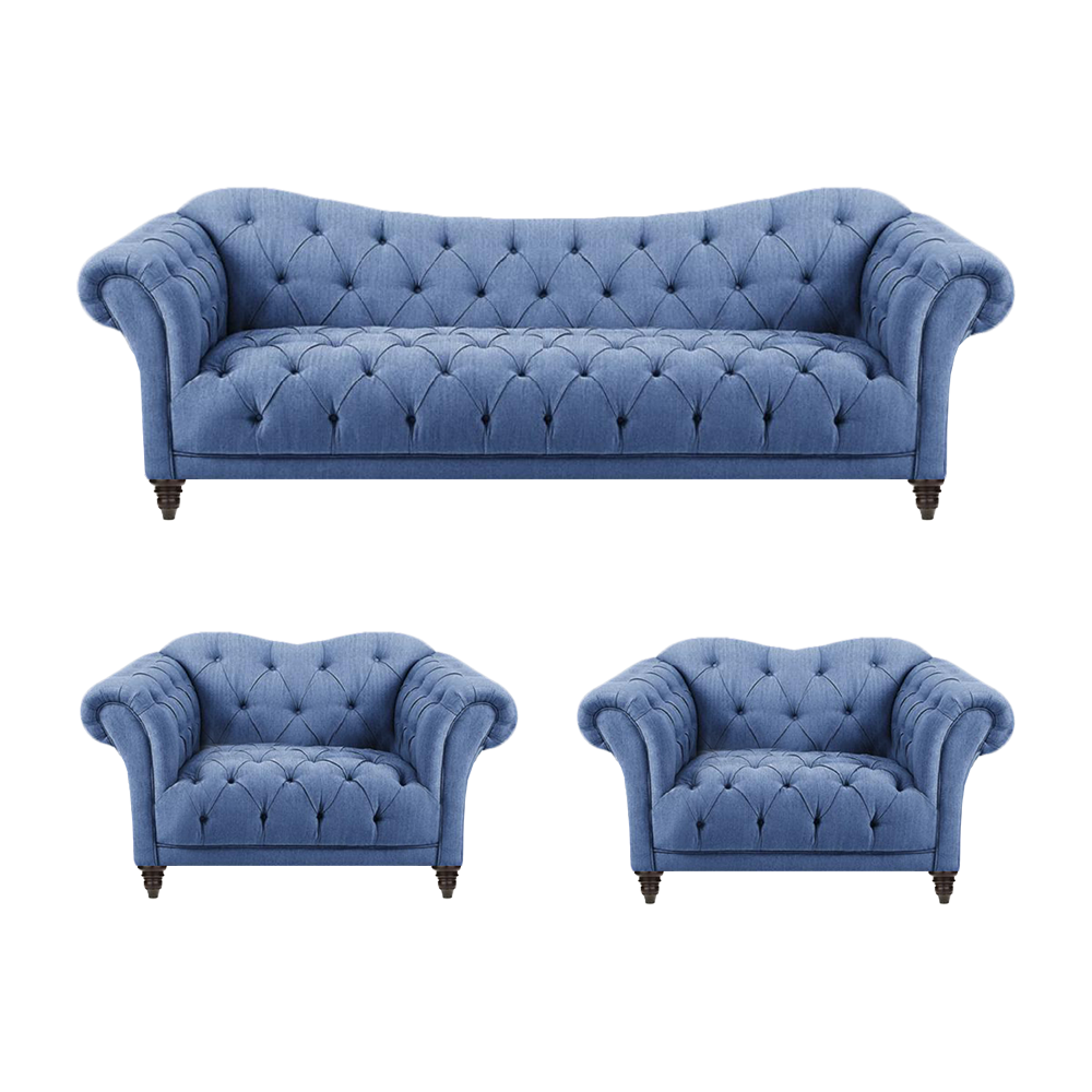 Modern Wohnzimmer Komplett Blau Sofa Couch Dreisitze 2x Sessel Einrichtung