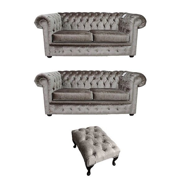 Chesterfield Sofagarnitur Set Polster Sitz Sofa Couch Garnitur 2+2 + Hocker