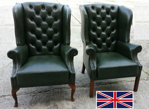 Ohrensessel Chesterfield Ledersessel Sessel Italienisches Rindsleder Leder