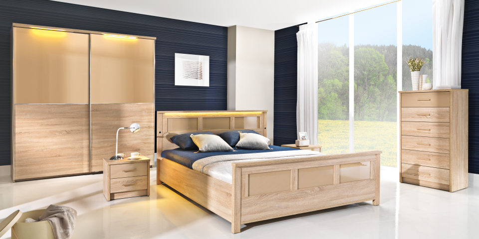 KOMPLETT SCHLAFZIMMER SET SCHRANK BETT KOMMODE CREMONA 2