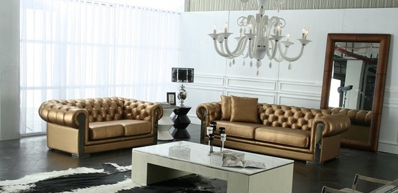 Designer Chesterfield Sofagarnitur 3+1 Couch Polster Gold Sofa Garnitur