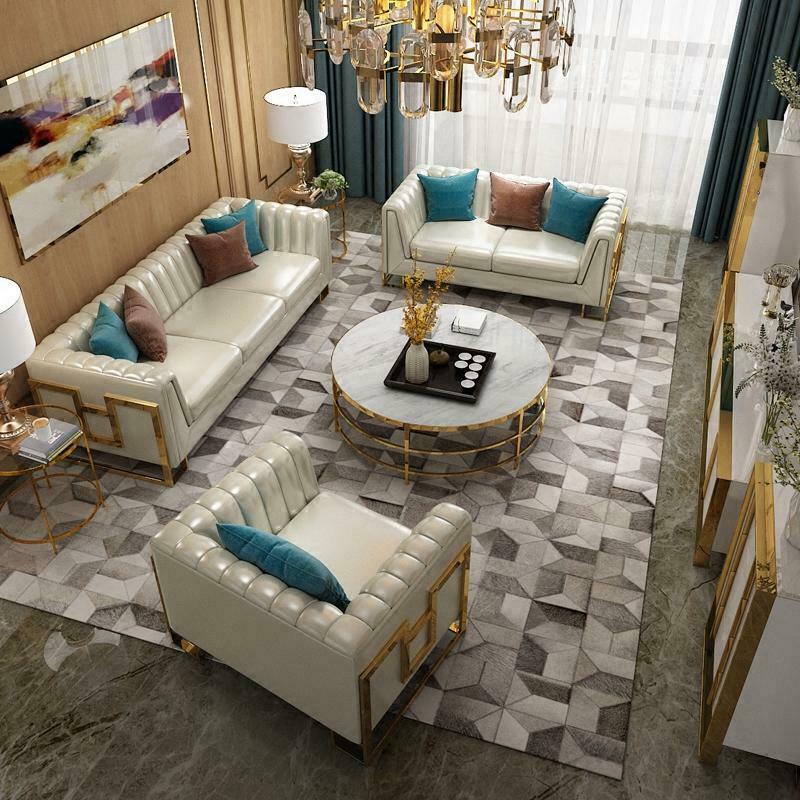 Luxus Möbel Sofagarnitur Couch Sofa Polster 3 2 1 Sitzer Couchtisch 4tlg Holz