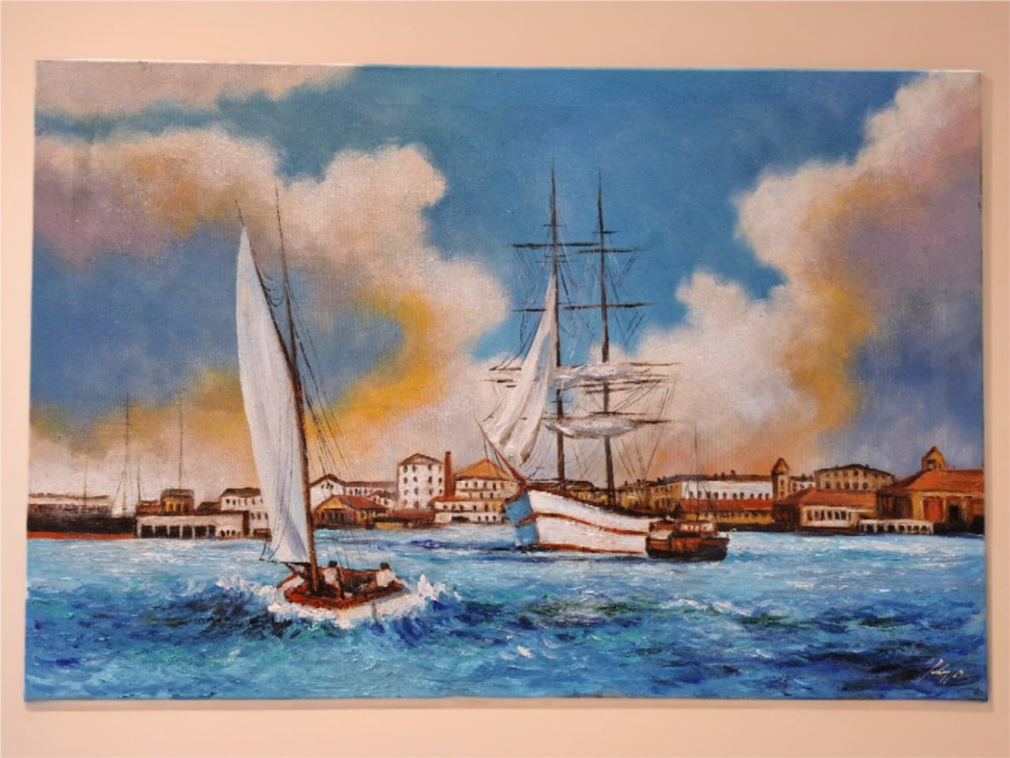 Minimalistische Ölgemälde mit deutlich betonten, geometrisch angeordneten Linien Sofort