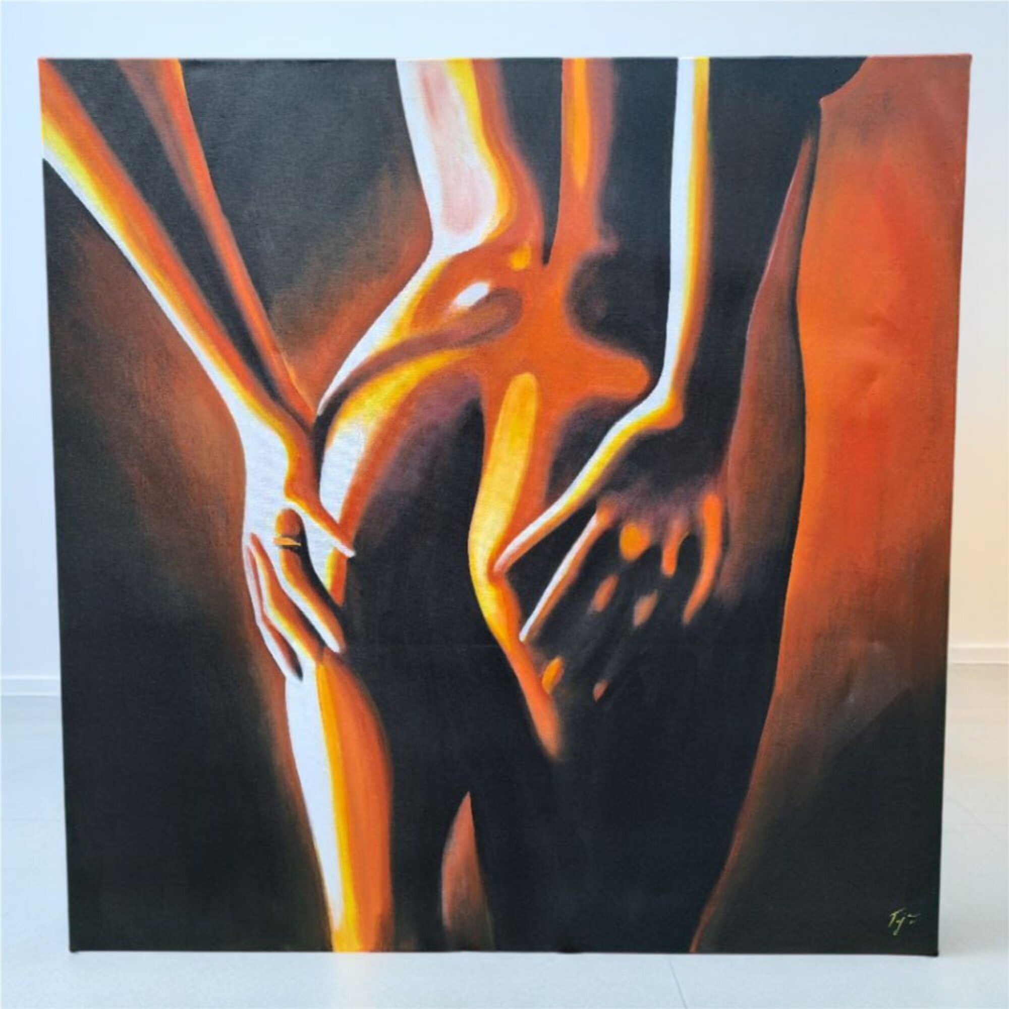 Ölmalerei im minimalistischen Stil mit klaren, geometrischen Linienstrukturen Sofort