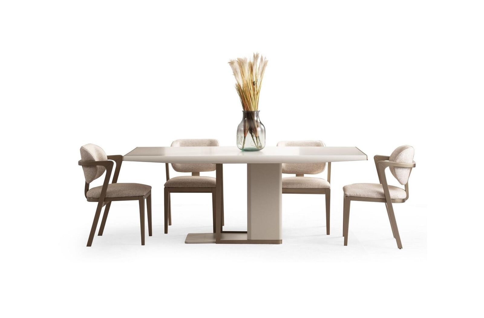 Weiß-Beige Esszimmer Möbwl Rechteckiger Esstisch Mit 6x Stühlen 7tlg