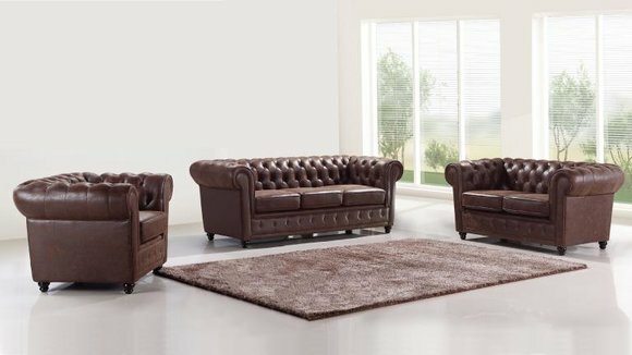 Design Chesterfield 3+2+1 Sofagarnitur Leder Sitz Couch Sofa Polster Garnitur