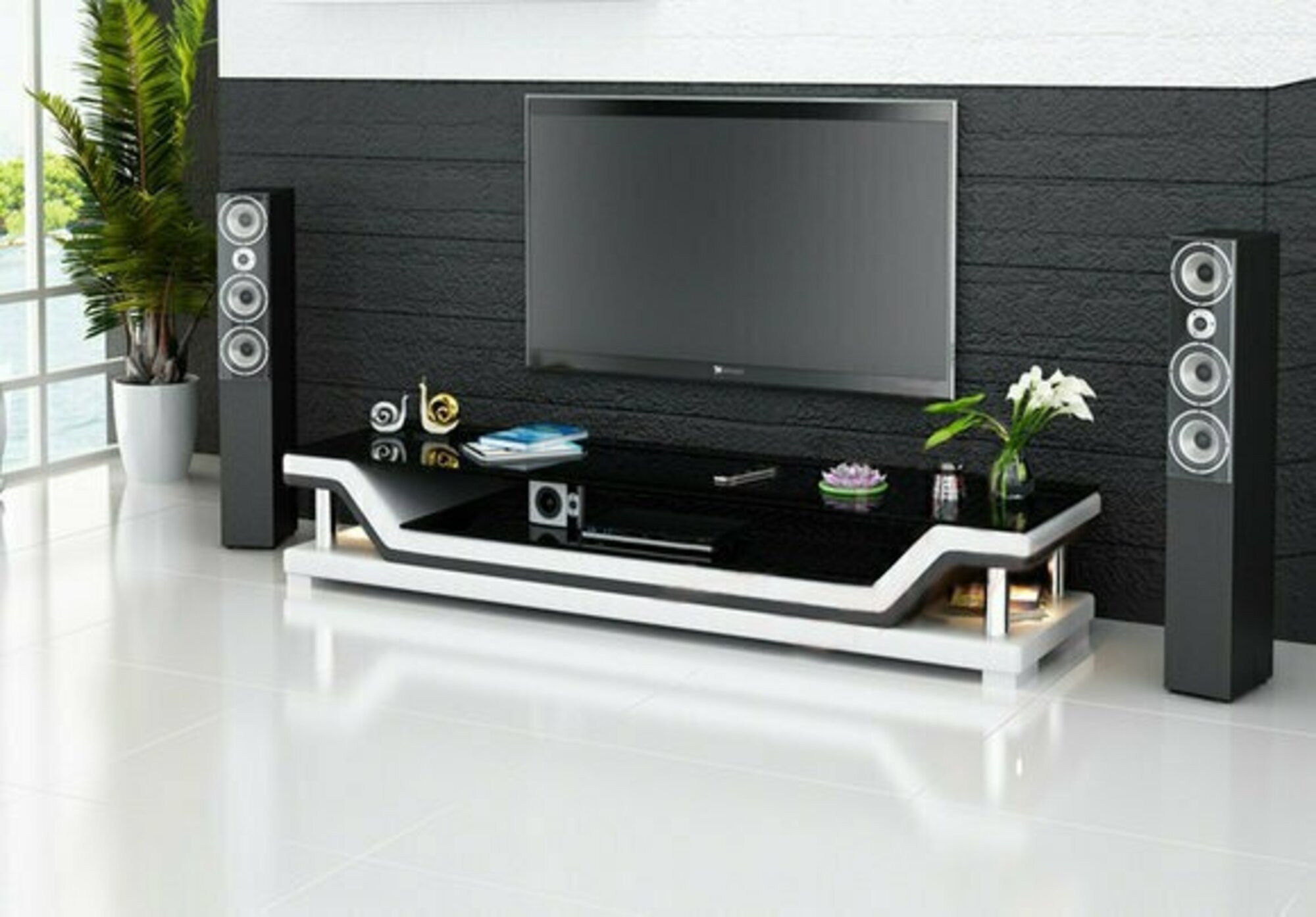 RTV TV Sideboard Leder Glas Tisch Fernseh Schrank Tisch Designer Neu