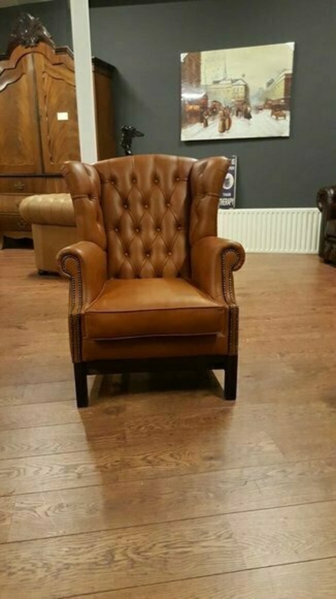 Chesterfield Ohrensessel Sessel Polster Fernseh Büro Couch 100% Echtes