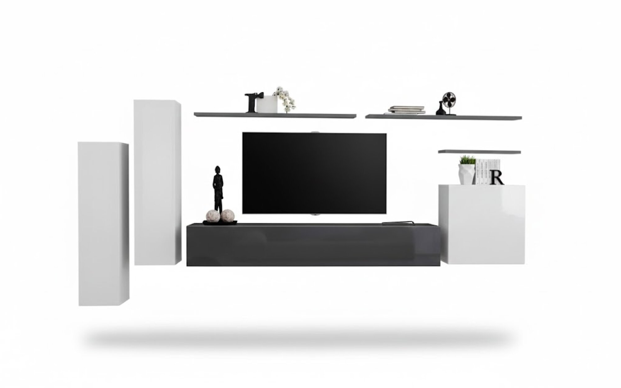 Set 7tlg Wohnzimmer TV-Ständer Wandschrank Wohnwand Holz Modern Möbel Sofort
