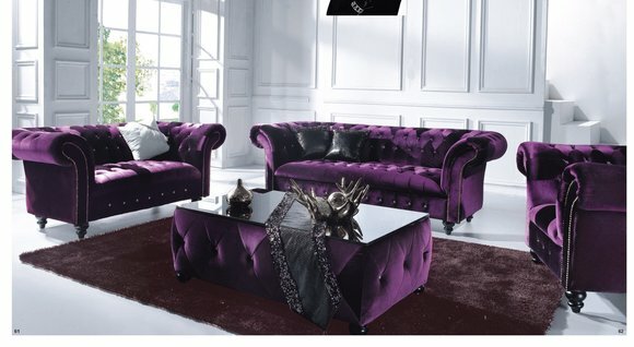 Chesterfield Sofagarnitur 3+2+1 Sitzer Samt Kristall KLEOPATRA