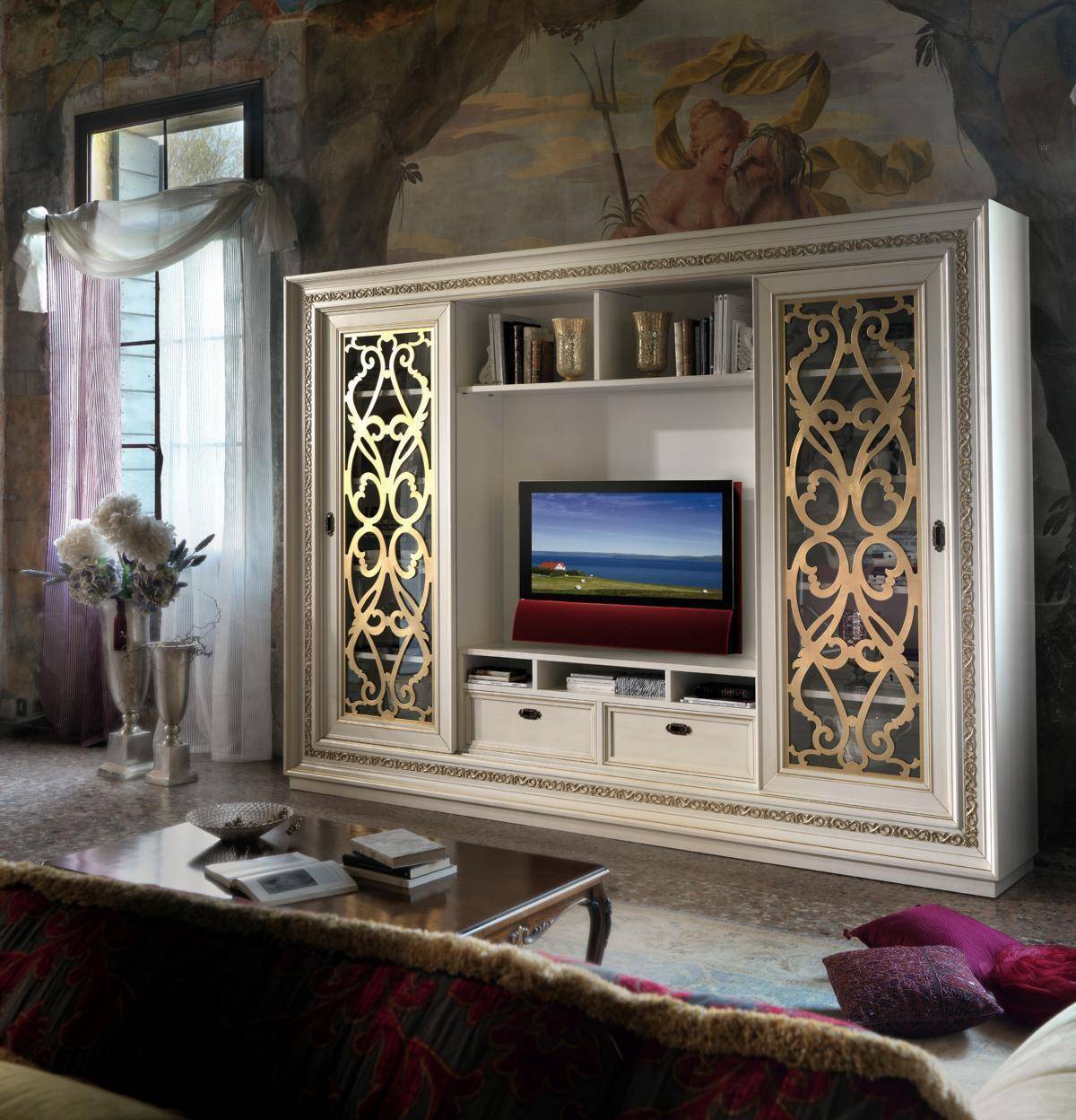 Fernsehschrank Anbauwand Wohnwand TV Schrankwand Massivholz Modern Echtholz Neu