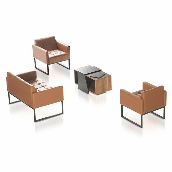 Arbeitszimmer-Set Braun 4tlg 2-Sitzer 2x Sessel Couchtisch Einfarbig Stil