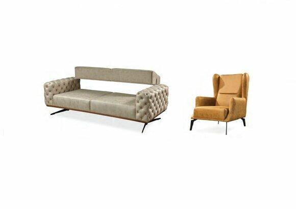 Beige-Braune Chesterfield Couchgarnitur Designer 3-Sitzer 2x Sessel 3tlg