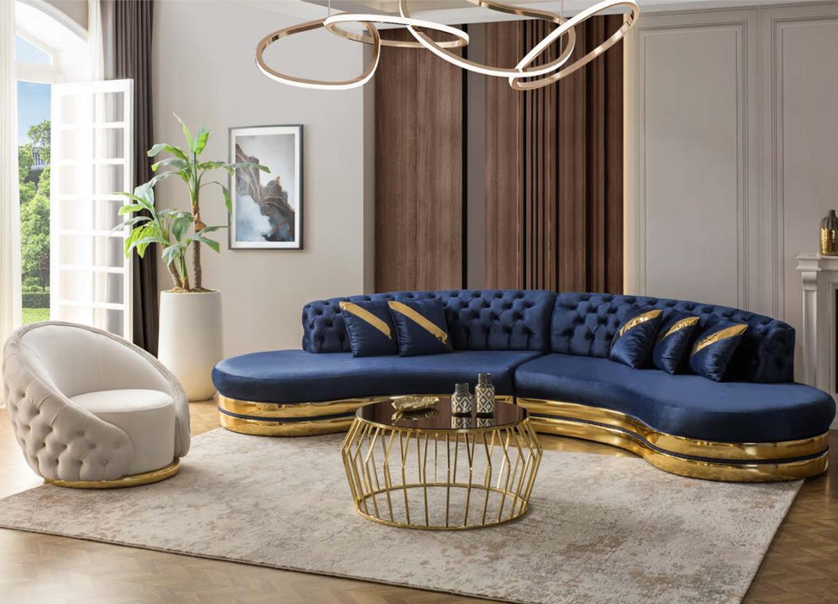 Sofagarnitur Polstermöbel Blau 2x 4-Sitzer Sofas Sessel Wohnzimmer
