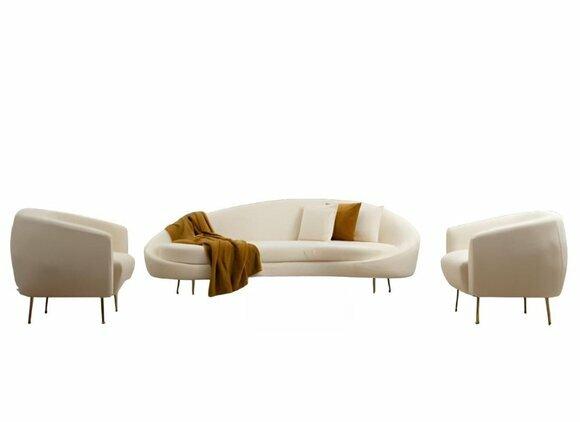 Weißes Wohnzimmer Set Designer Polster Dreisitzer Moderner Sessel 2tlg