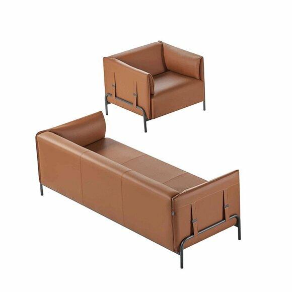 Arbeitszimmer 2tlg 3-Sitzer mit Sessel Braun Einfarbig Modern Design