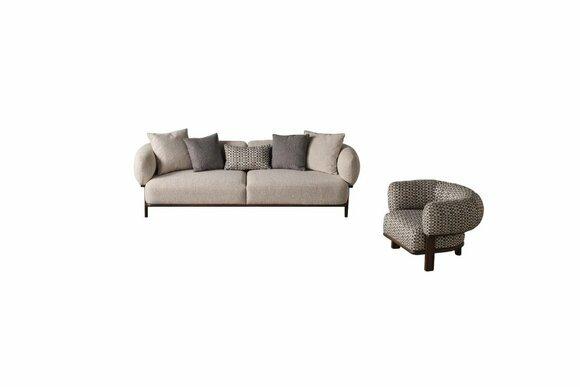 Graue Wohnzimmer Sofas Luxuriöser Lehnsessel Textilcouchen 2tlg Garnitur
