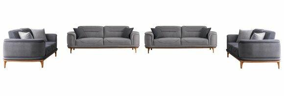 Luxuriöse Graue 4tlg Polstergarnitur: Dreisitzer-Sofa für Wohnzimmer