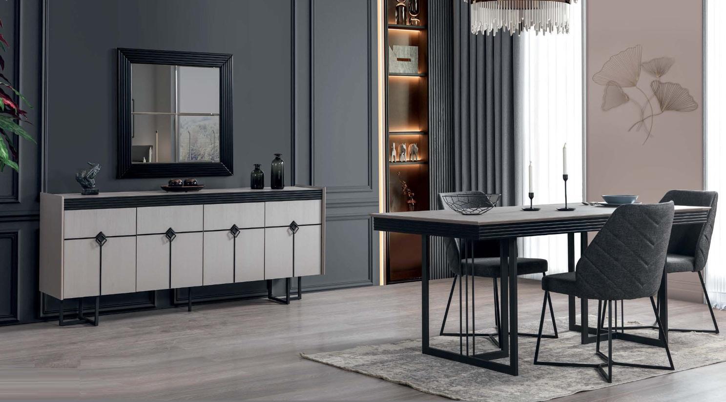 Esszimmer Set luxus Design Esstisch Einrichtung Sideboard mit Spiegel Komplett