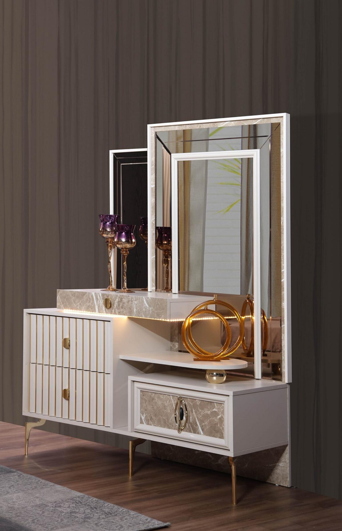 Weißer Schminktisch Schlafzimmer Designer Holz Konsole mit Spiegel Neu