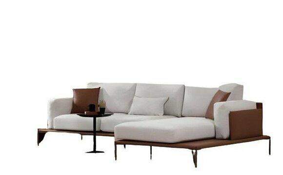 Weiß-Braunes Ecksofa Designer L-Form Couch Moderne Wohnzimmer Sitzmöbel