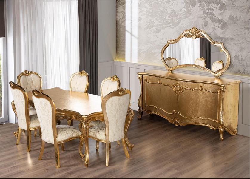 9 tlg. Esszimmer Set Esstisch 6x Stühle Anrichte Spiegel