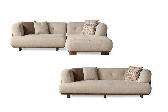 Stilvolle Beige Sofagarnitur Ecksofa L Form Polstermöbel Dreisitzer Sofa