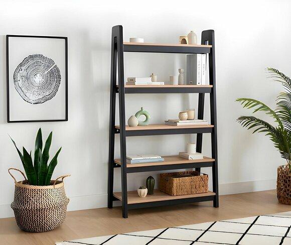 Schwarz-Beiger Bücherregal Wohnzimmer Aktenregale Holz Ablagen Möbel