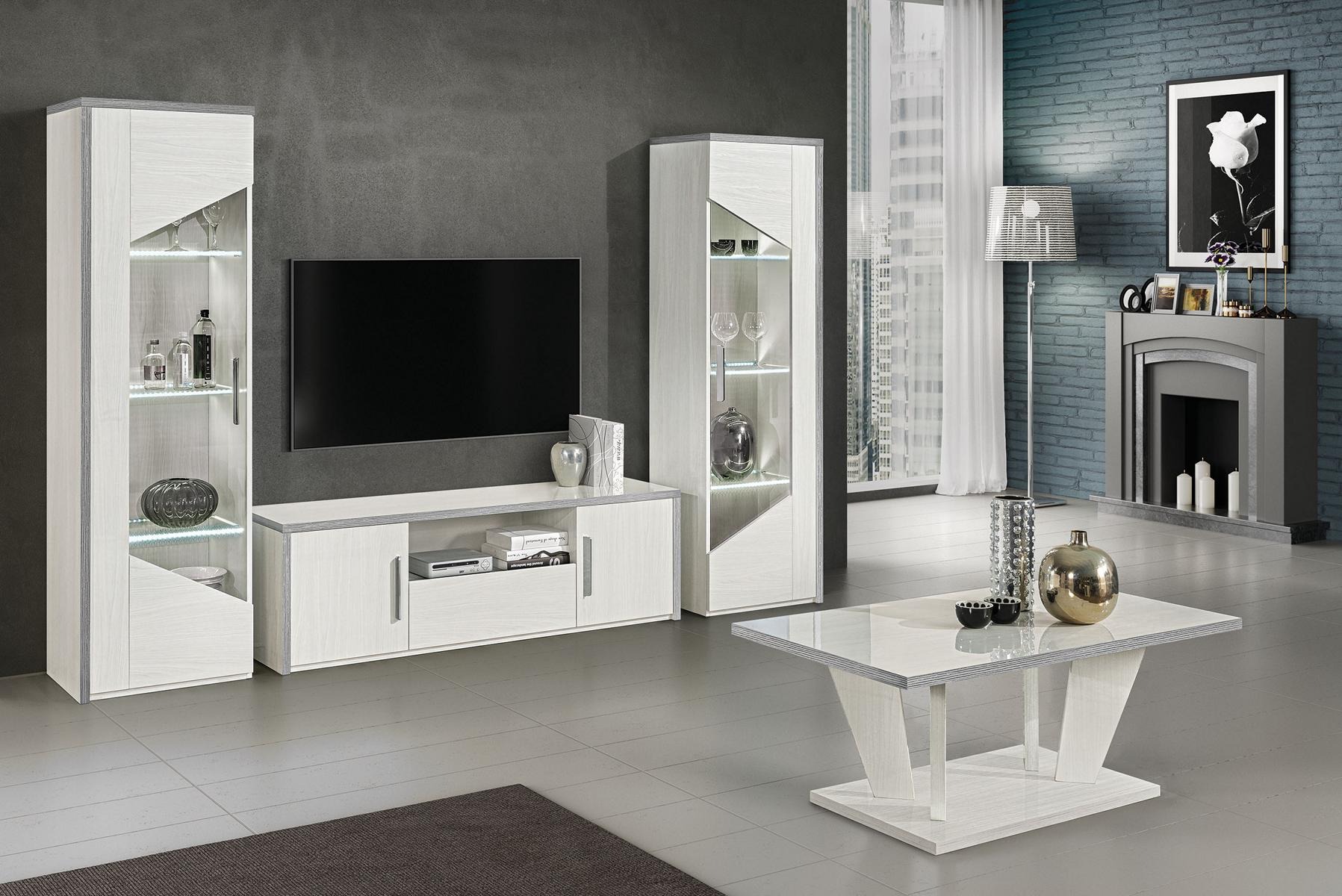 Wohnzimmer RTV Vitrine Wohnwand Holz Schrank Design Weiß Modern Neu Set 3tlg.