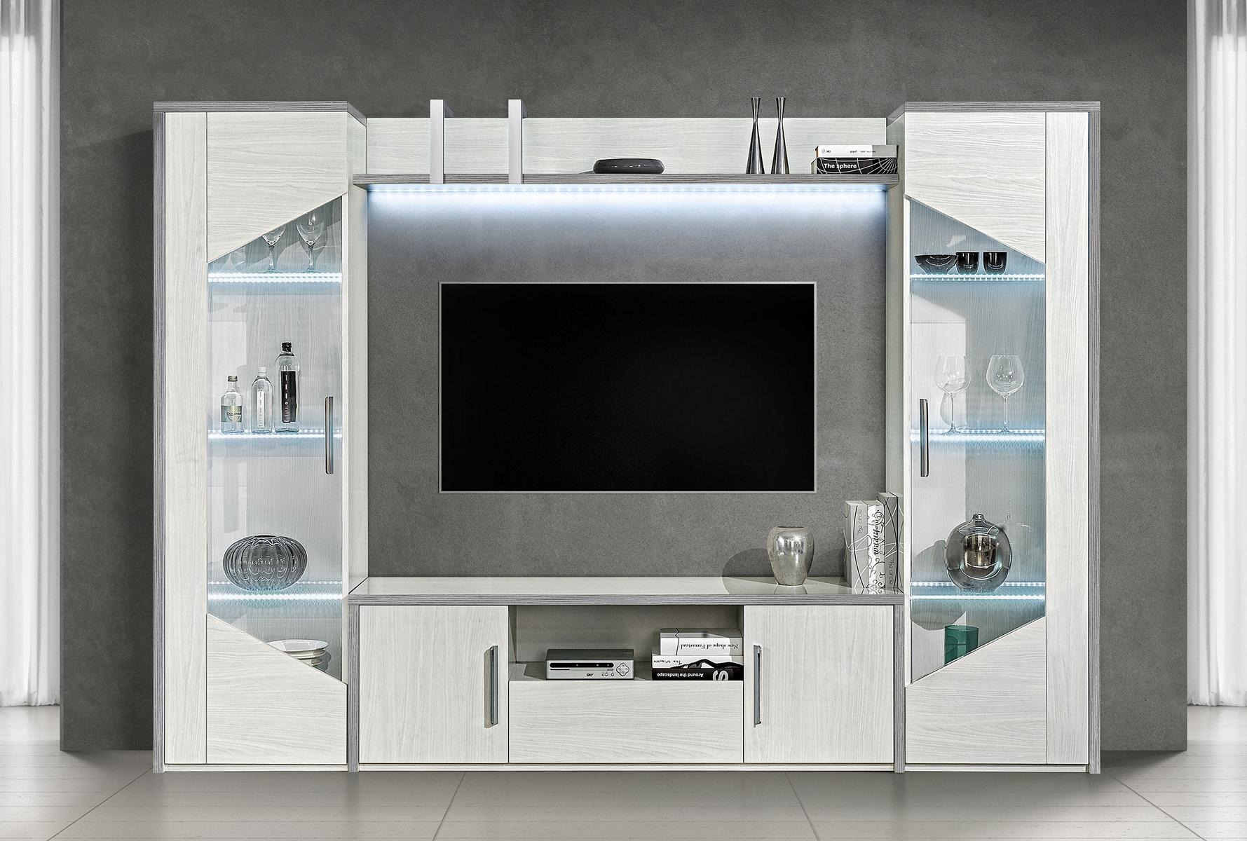Wohnwand Set 4tlg. Wohnzimmer RTV Vitrine Regal Modern Garnitur Gruppe Holz Neu