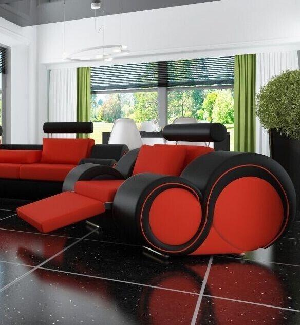 Designer Sessel Modern Luxus Sitz Rot Schwarz mit Relax Sessel Sofort