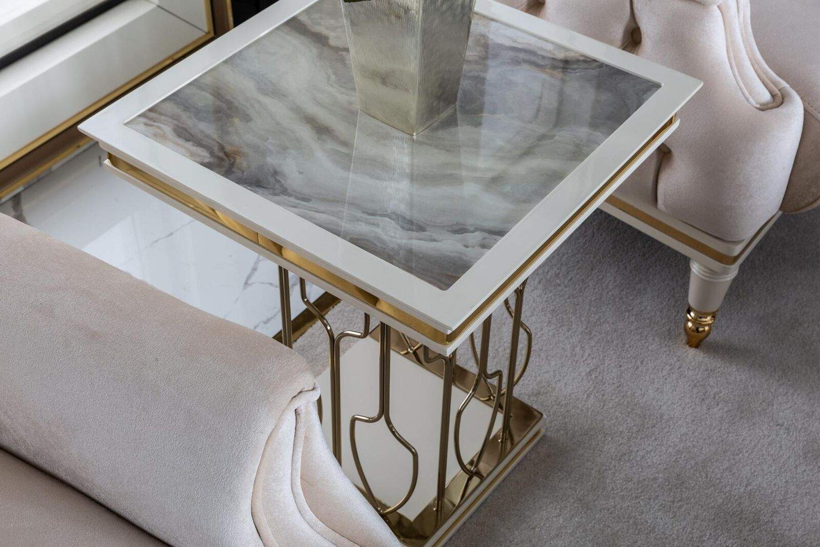 Beistelltisch Weiß Couchtisch Luxus Wohnzimmer Möbel Metall Elegantes Modern Neu