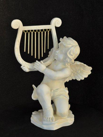 Figur Skulptur Statue Engel mit Harfe Weiß 60cm Design Accessoire dekoration
