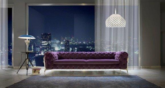 Design Chesterfield Sofagarnitur 4 - Sitzer Couch Leder Polster Lila Luxus
