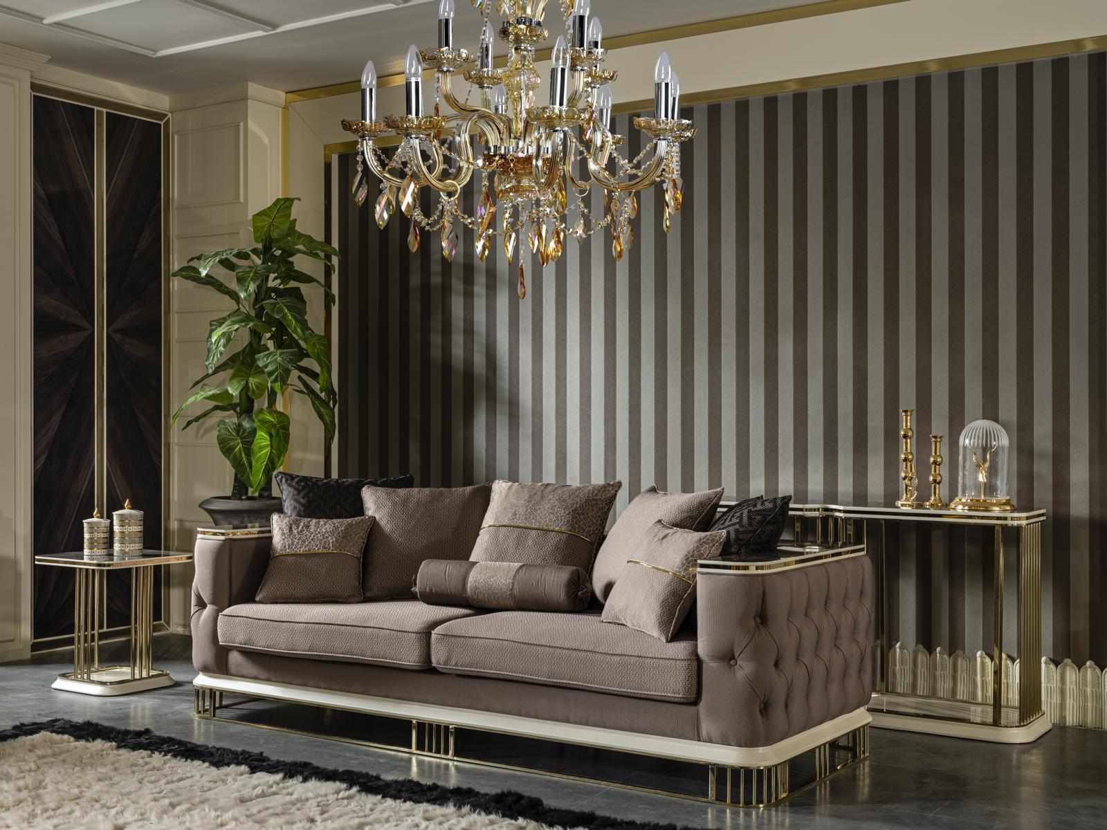 Dreisitzer Sofa Couch Wohnzimmer Möbel Luxus Sofas Couchen Metall Textil