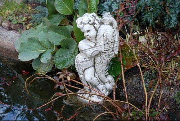 Gartenfigur Engel Fontaine 42cm Teichfigur Menschen Steinguss Gartendeko
