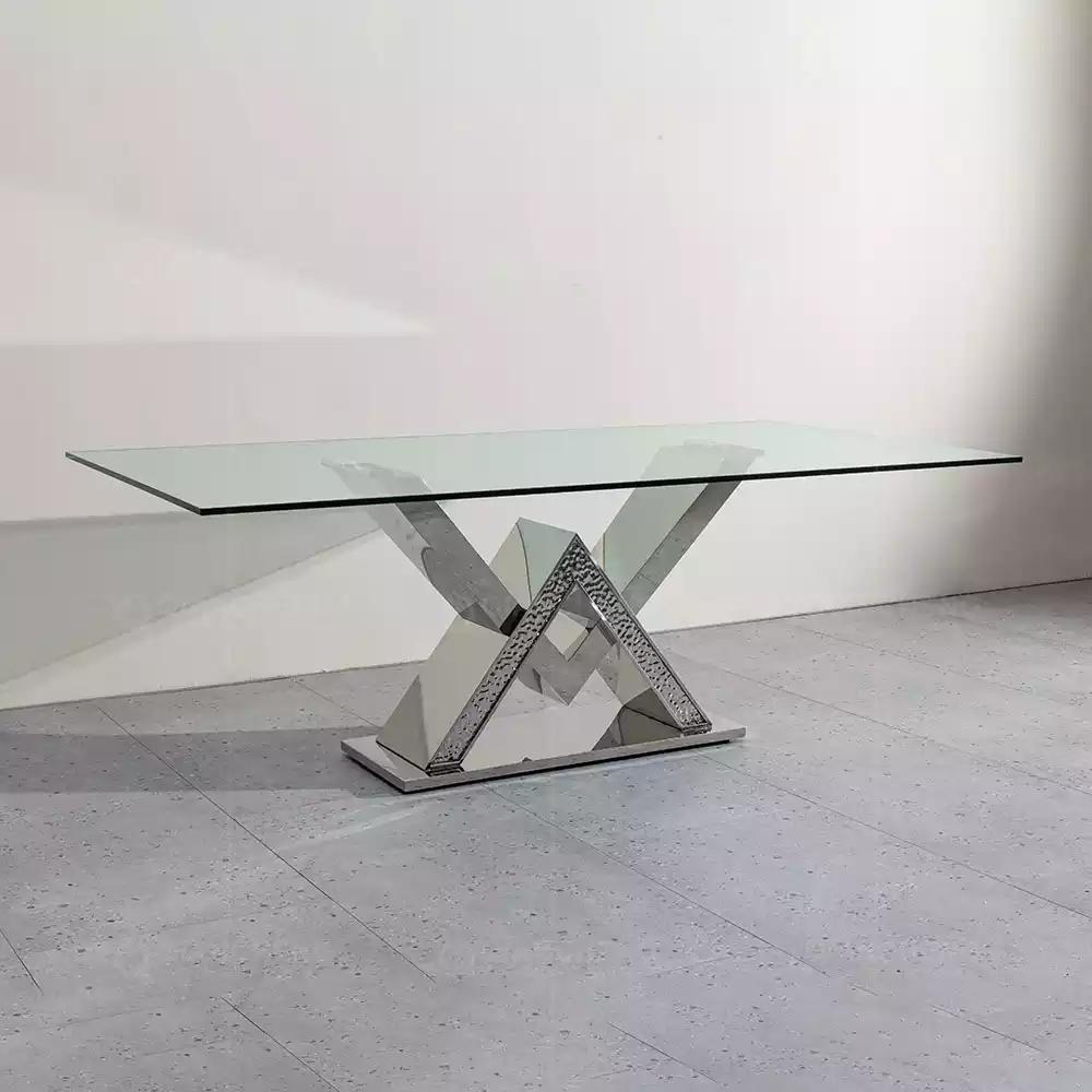 Luxus Esstisch Säulentisch Silber Esstische Esszimmer Tisch Glastisch