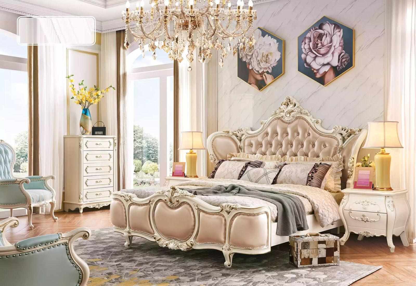klassische Möbel Schlafzimmer Set Bett 2x Nachttische Kommode Luxus Set 4tlg