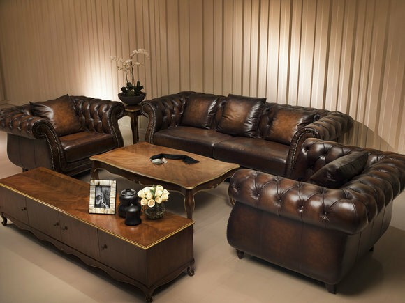 Chesterfield Ledersofa Sofagarnitur Polster Kolonial Antik Couch Sofa