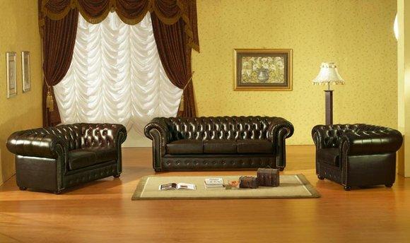 Chesterfield Sofagarnitur Polster Couch Sofa Garnitur Set 3+2+1 Textil Leder Neu