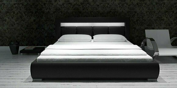 Designer Polsterbett Bett Doppelbett Lederbett Betten mit Beleuchtung Lagerware Moon 180x200cm