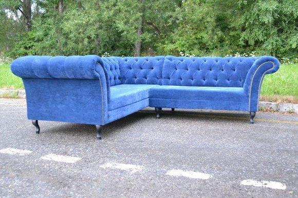 Wohnlandschaft Chesterfield Ecksofa Sofa Couch Polster Garnitur Leder + Textil