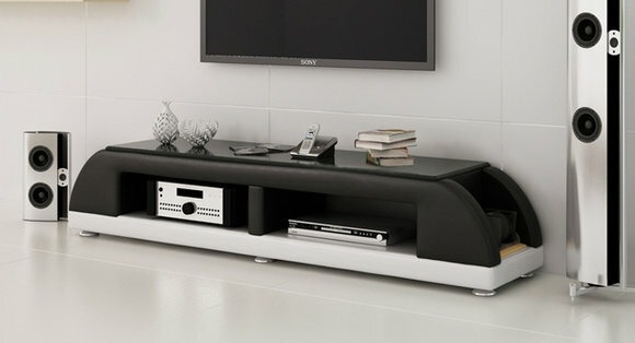 RTV TV SIDEBOARD LEDER GLAS TISCH FERNSEH SCHRANK TISCH DESIGNER NEU