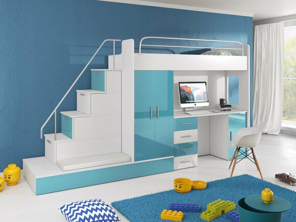 DOPPELSTOCKBETT STOCKBETT BETT ETAGENBETT MIT SCHREIBTISCH + KLEIDERSCHRANK